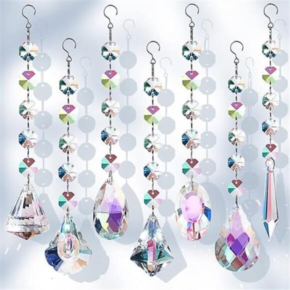 Sun Catchers with Crystals, 7 Pcs Hanging Crystals Suncatchers for Windows - Picture 7 of 14